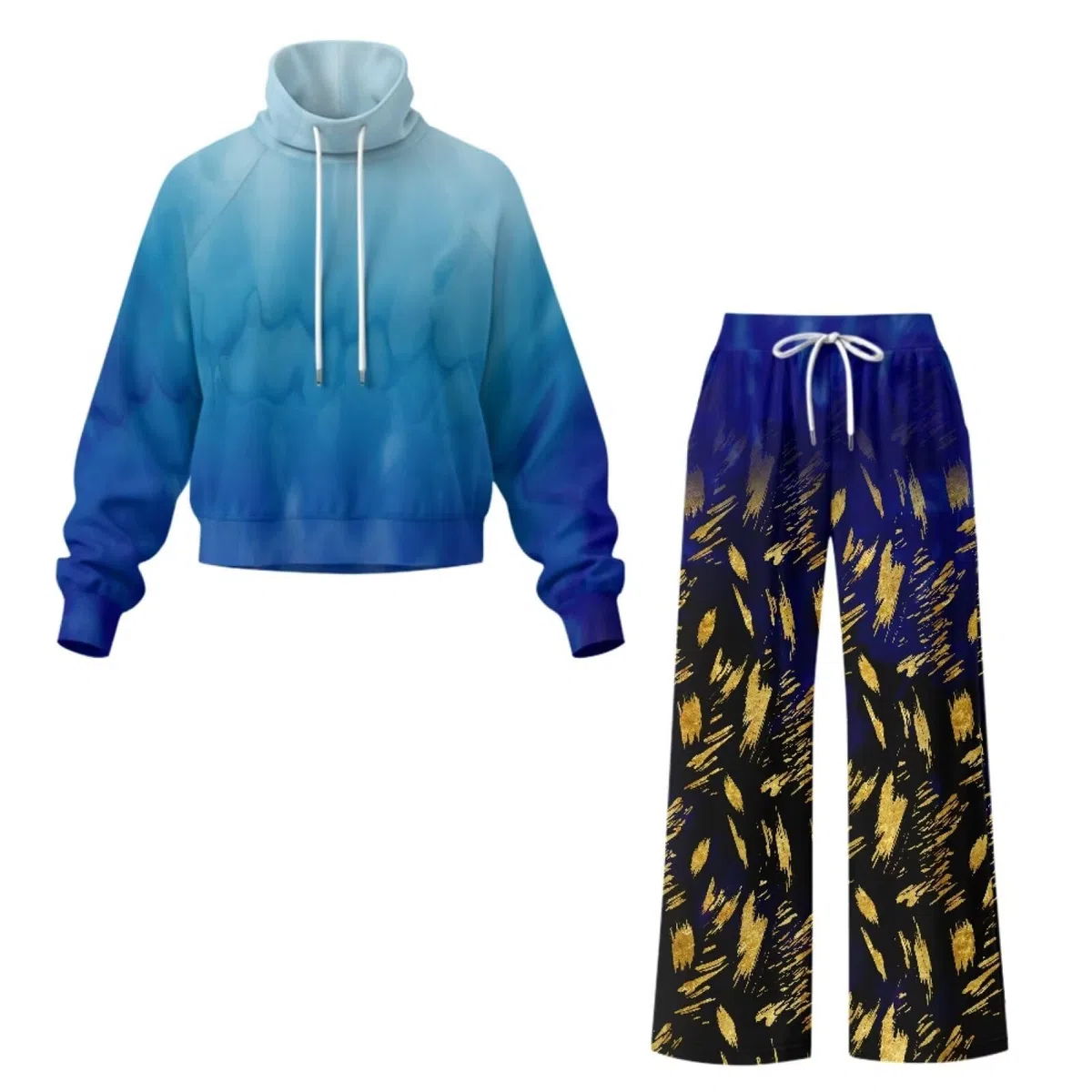 Xoenoiee Conjunto deportivo de 2 piezas con estampado de teñido anudado azul para mujer, conjunto de chándal de moda para otoño, sudadera de manga larga y pantalones deportivos de pierna ancha a juego
