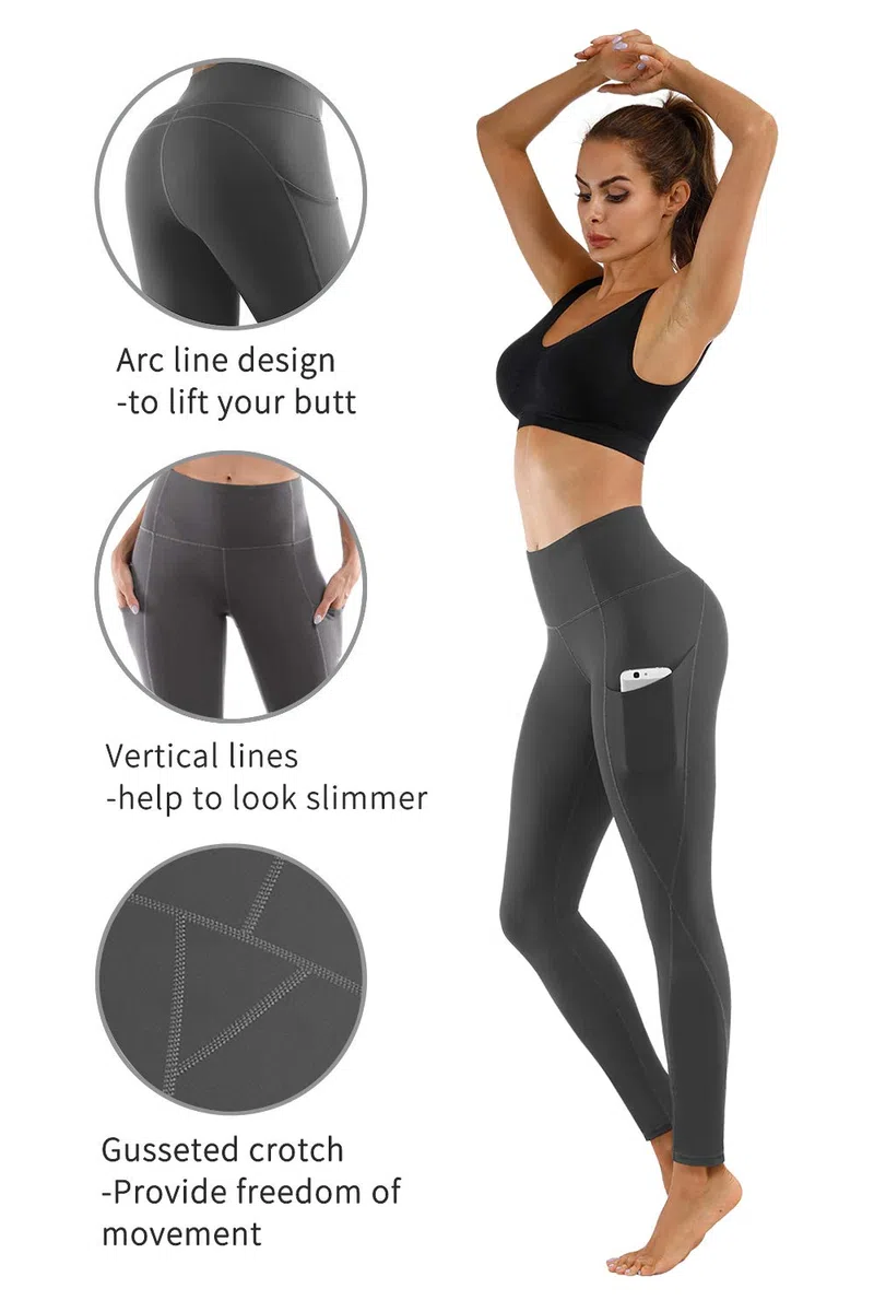 PHISOCKAT Pantalones de yoga de cintura alta para mujer con bolsillos, leggings para mujer, control de abdomen, leggings de entrenamiento