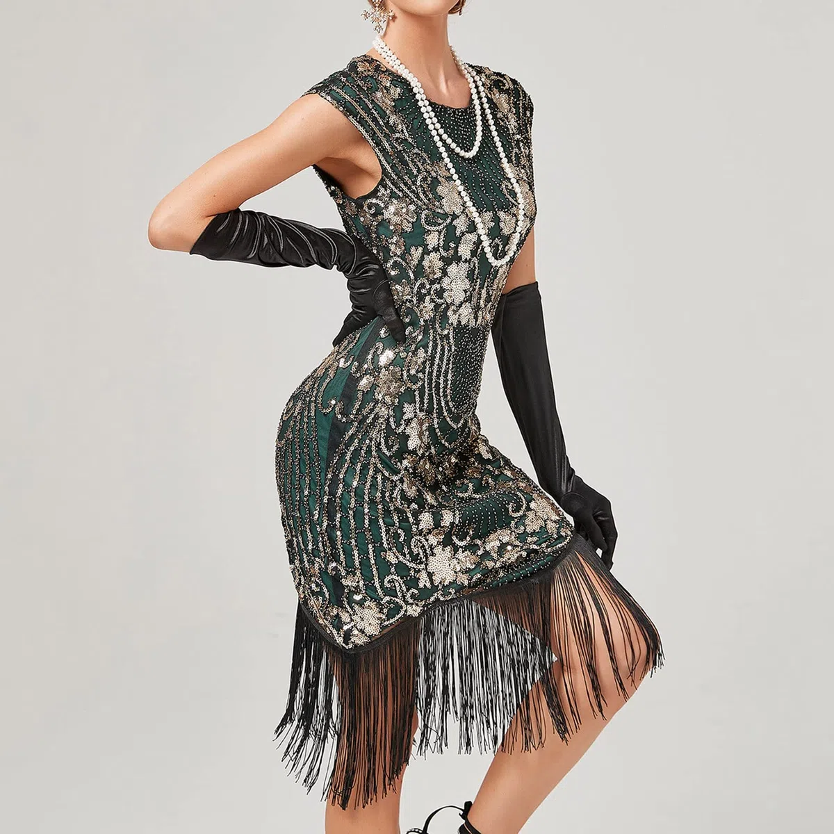 Vestido de Noche Flapper para Mujer Elegante con Lentejuelas y Detalles de Borlas para Formal