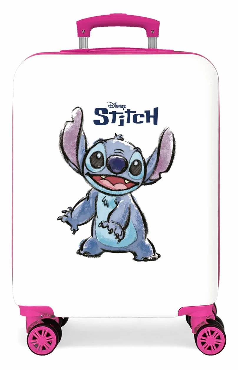 Disney Adorable Stitch, Maleta Infantil tamaño de Cabina, Equipaje para Niños Niñas, Happy, Maleta Cabina Fabricada en ABS,Rosa, 55 cm, 34L, Ruedas Dobles, Cierre de combinación Lateral. Joumma Bags