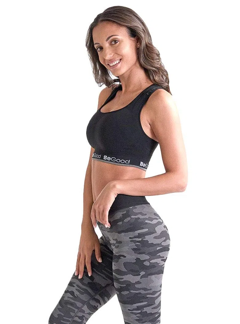 BeGood - Top deportivo reversible burdeos-negro y gris-negro hidratante con doble sujeción