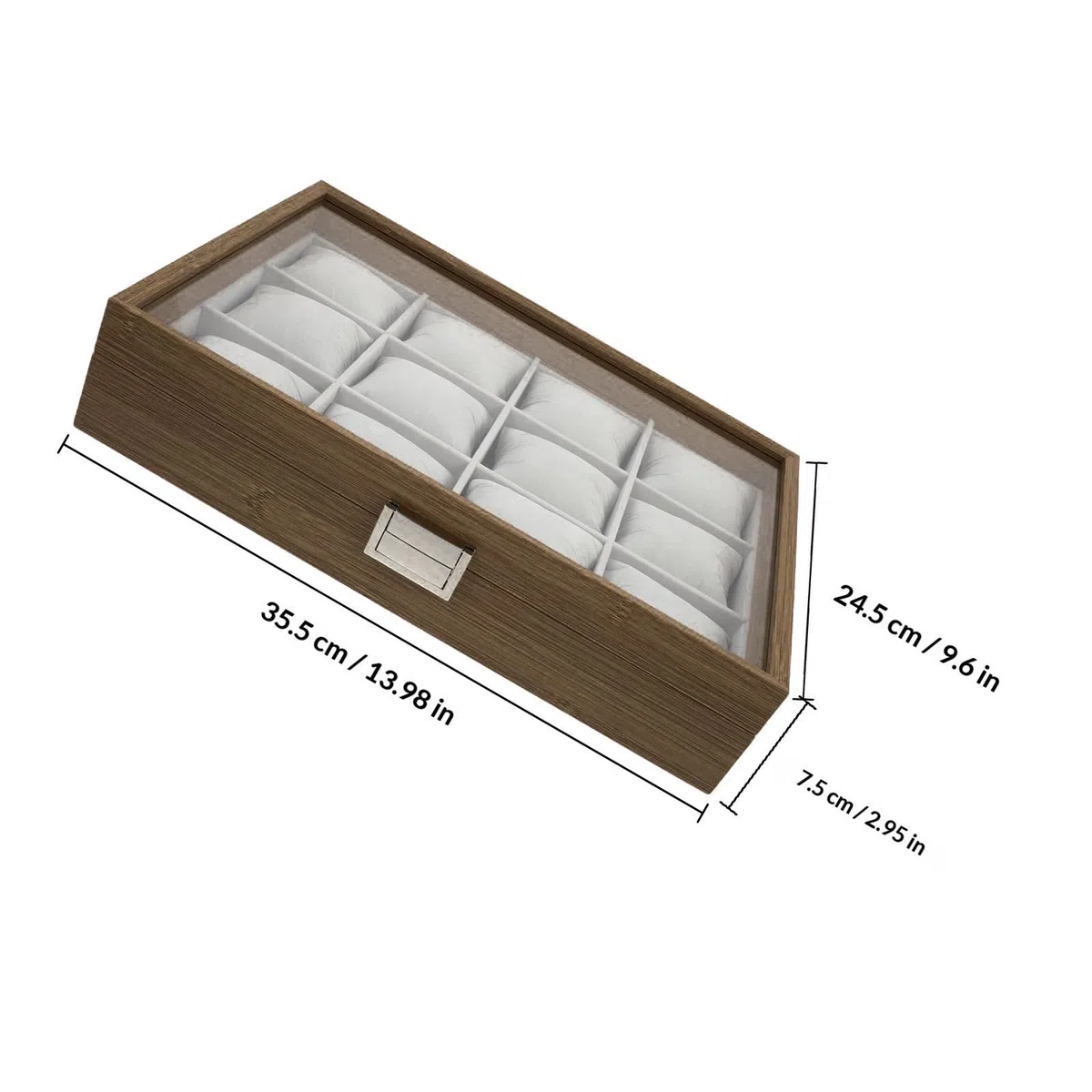 Caja organizadora de relojes de madera con 12 ranuras grandes y 12 almohadas suaves, ideal para joyas y uso personal