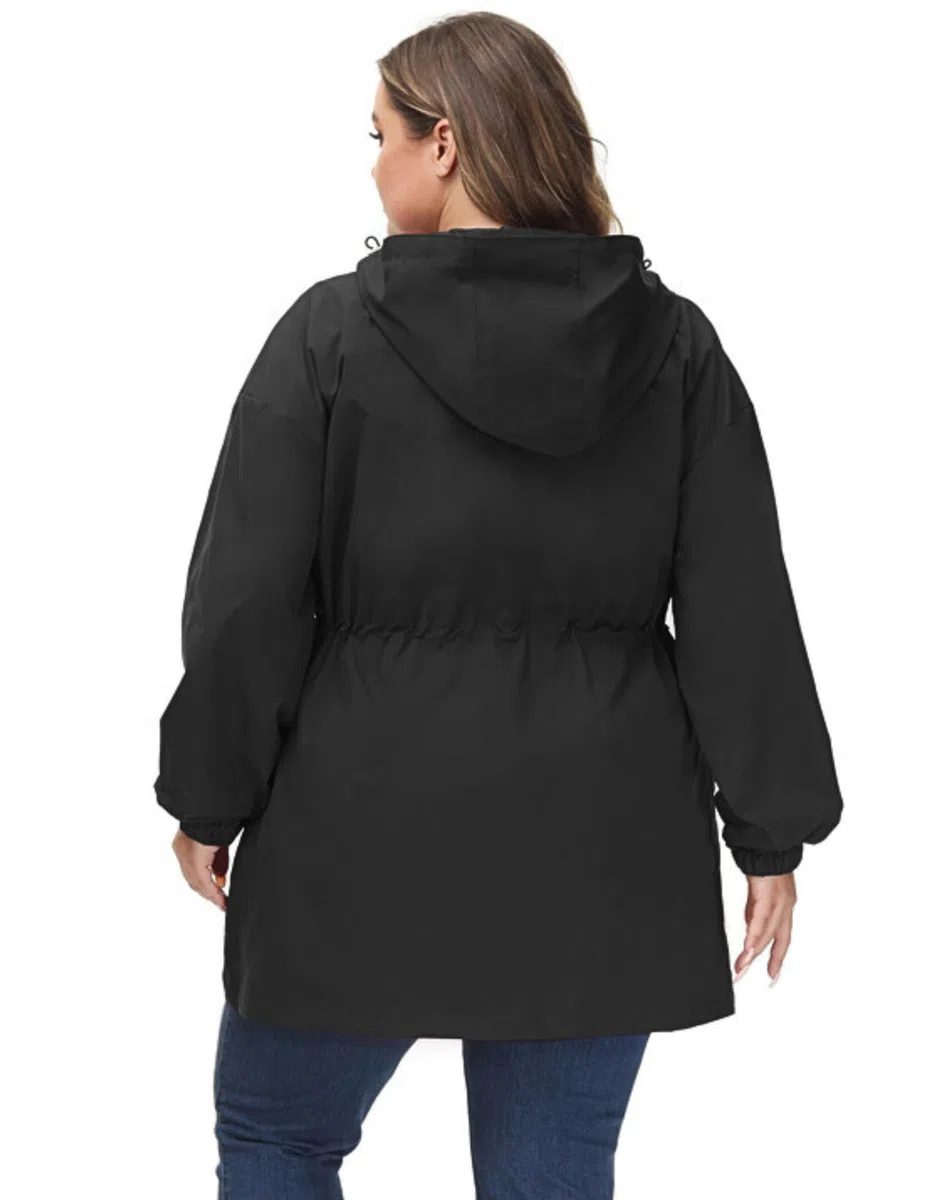 Hanna Nikole Chaqueta impermeable con capucha para mujer, talla grande, cortavientos