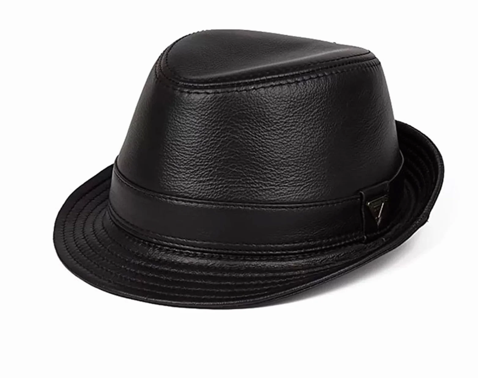 Lifup Clásico Sombrero de Cuero Hombre Fedora Gorra de Jazz Floppy Panamá Sombrero Plano para Caballeros