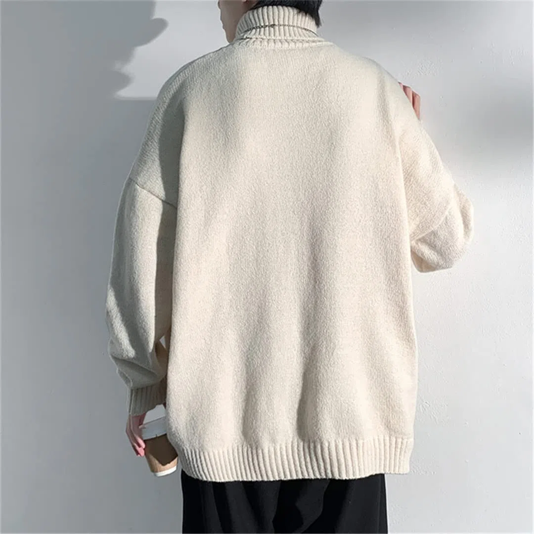 Hamthuit Suéter de cuello alto para hombre Suéteres sueltos de punto Suéteres de punto Jersey de cuello alto, beige, M