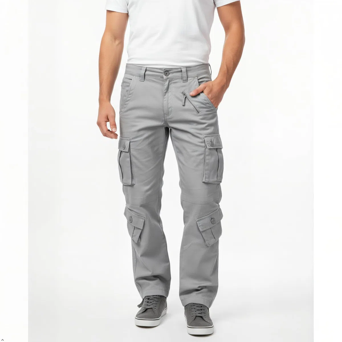 Aeslech Pantalones de combate de trabajo para hombre, 8 bolsillos, pantalones militares casuales al aire libre, Camuflaje Blanco