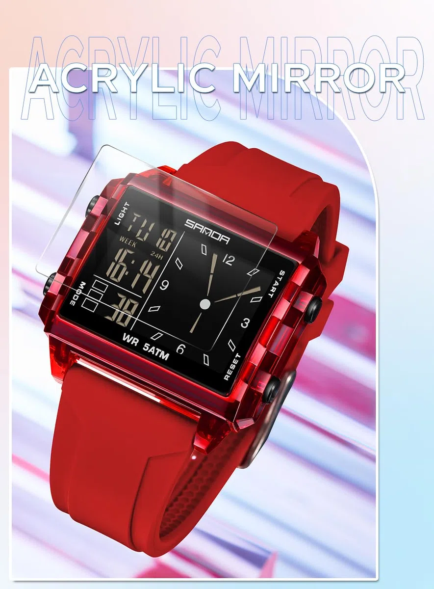 FANMIS Relojes digitales para hombres y mujeres, impermeables, unisex, reloj deportivo digital, cronómetro, alarma de cuenta regresiva, correa de silicona analógica, reloj de pulsera transparente