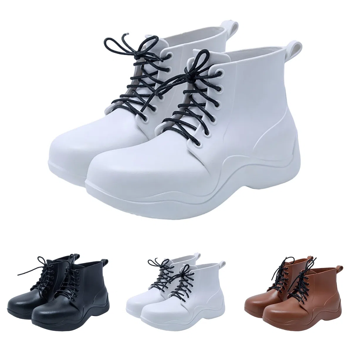 Botas de goma para mujer, con cordones, botas de lluvia, botines de goma, impermeables, antideslizantes, para jardín, botas de lluvia, botas de lluvia, botines de lluvia
