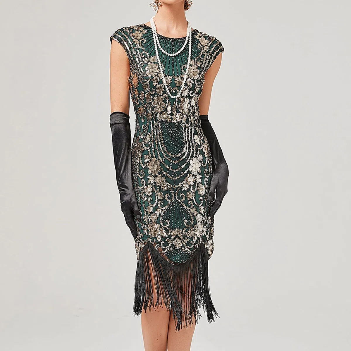 Vestido de Noche Flapper para Mujer Elegante con Lentejuelas y Detalles de Borlas para Formal