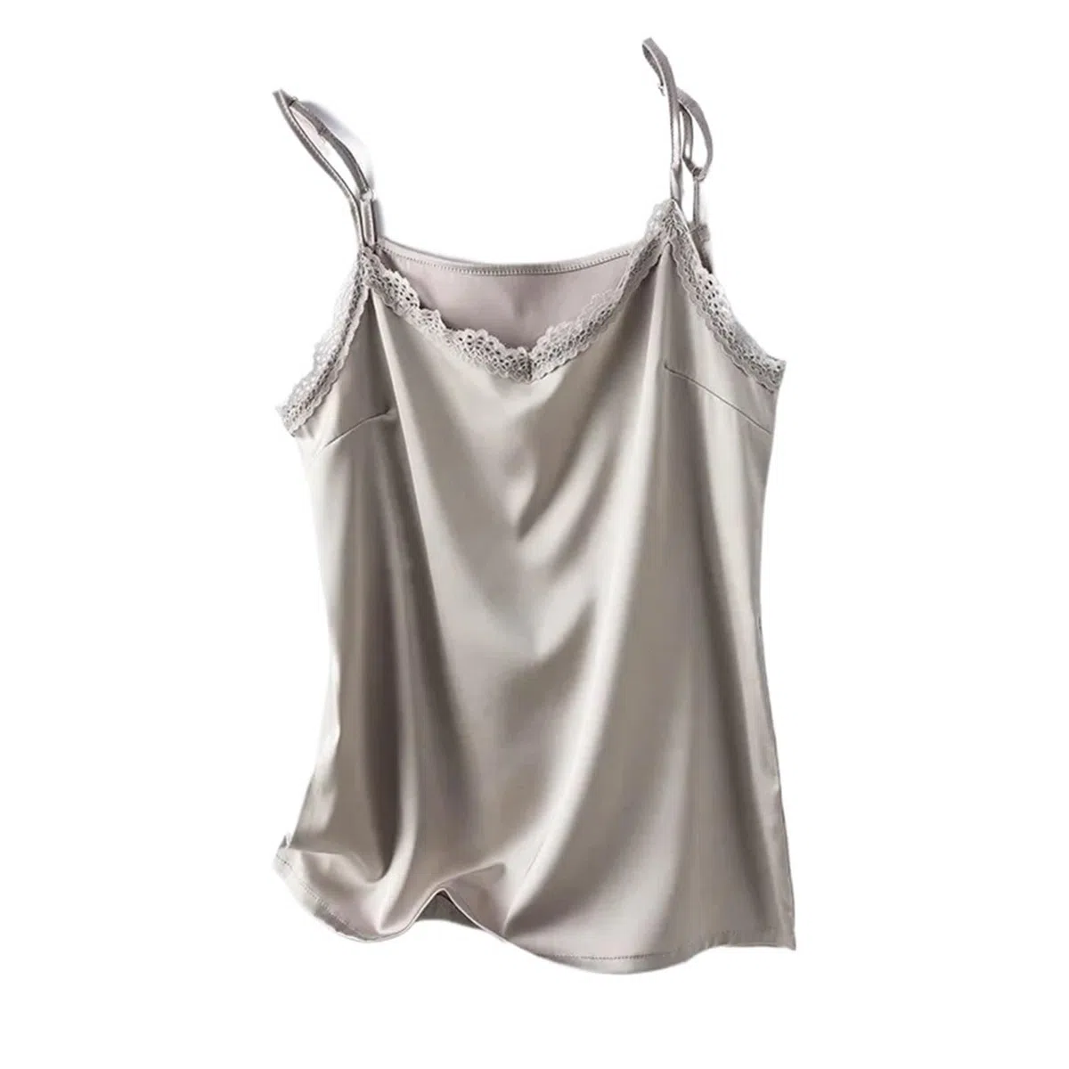 Camisola De Seda Camisola de Seda con Cuello en V Verano for Mujer, Camiseta Sexy Encaje Parte Inferior, Top sin Mangas, Camisola, satén for