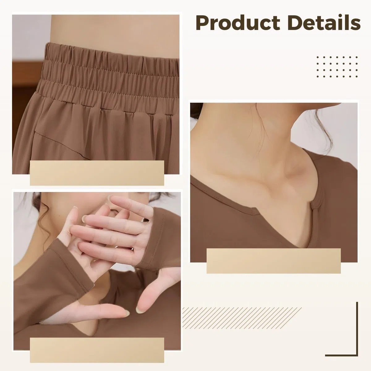 Conjunto de entrenamiento de manga larga para mujer, 4 piezas, poliéster y elastano, tela transpirable, tamaño XXL, ideal para fitness y looks casuales, marrón, Talla única