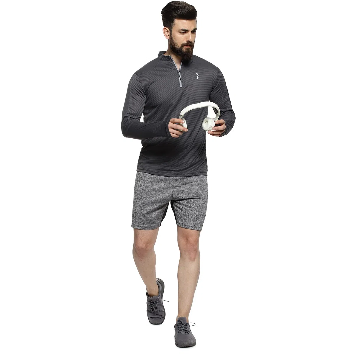 Campus Sutra Camiseta básica deportiva para hombre para uso casual, cuello alto, manga larga, cierre de media cremallera, camiseta de poliéster fabricada con ajuste cómodo para el uso diario