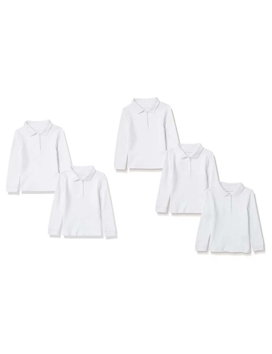 Amazon Essentials Polos de Algodón Interlock de Manga Larga Niña, Paquetes Múltiples