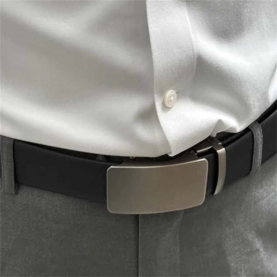 Yeuyyben Cinturón de cuero genuino con trinquete para hombre, sin agujero, ajustable, hebilla automática, casual, para negocios, jeans