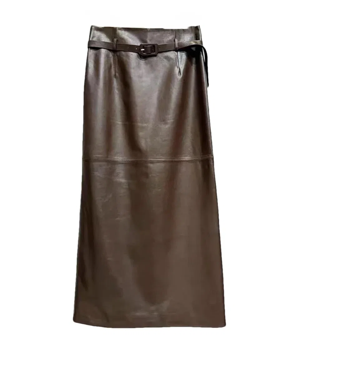 Falda larga de cuero para mujer, corte recto, adelgazante, color liso, con abertura en la espalda