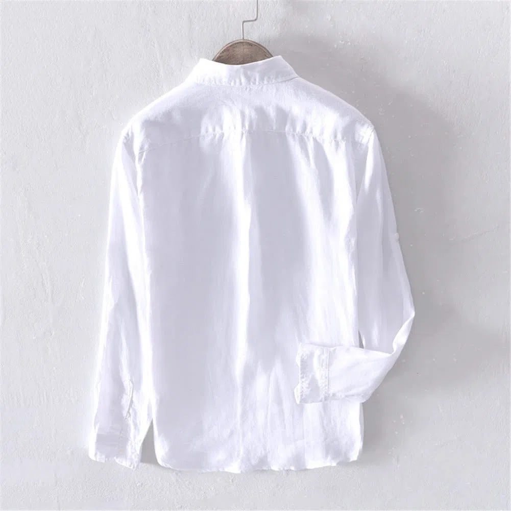 Vsadsau Camisa vintage de manga larga 100 % lino para hombre, estilo casual, L610 Azul Claro, 3XL