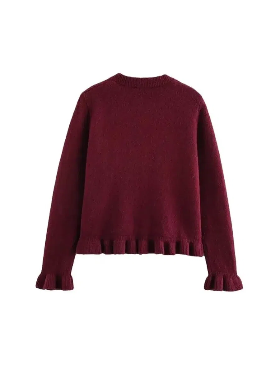 Cárdigan de Punto con Volantes for Mujer, suéter Elegante Cuello Redondo, Manga Larga y Botones Delanteros, Prenda Exterior Cárdigan Mujer