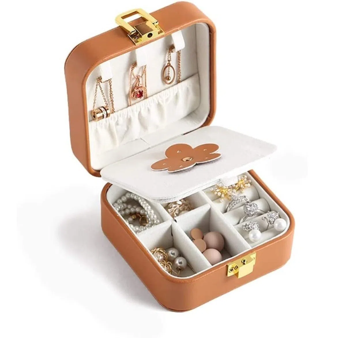 Organizador de Joyas Joyero Caja de Joyería Estuche para joyas Estuche portátil para joyas Estuche de viaje para organizador de joyas con espejo de tamaño mini Joyeros ( Color : Bruin , Size : 10*10*5