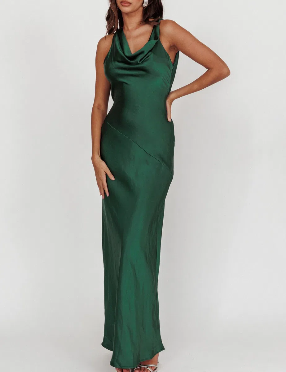 Vestido de satén para mujer, de seda, espalda descubierta, sin mangas, escote drapeado, elegante, formal, para verano, invitada a boda, fiesta, maxivestidos, 2025