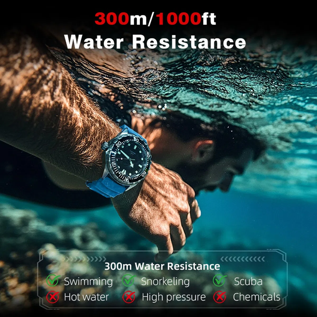 SENECESLI Reloj de Buceo Deportivo Impermeable, 300m/1000 Pies, Iluminación Rápida, Reloj de Cuarzo para Al Aire, Casual, Negocios, Diariamente