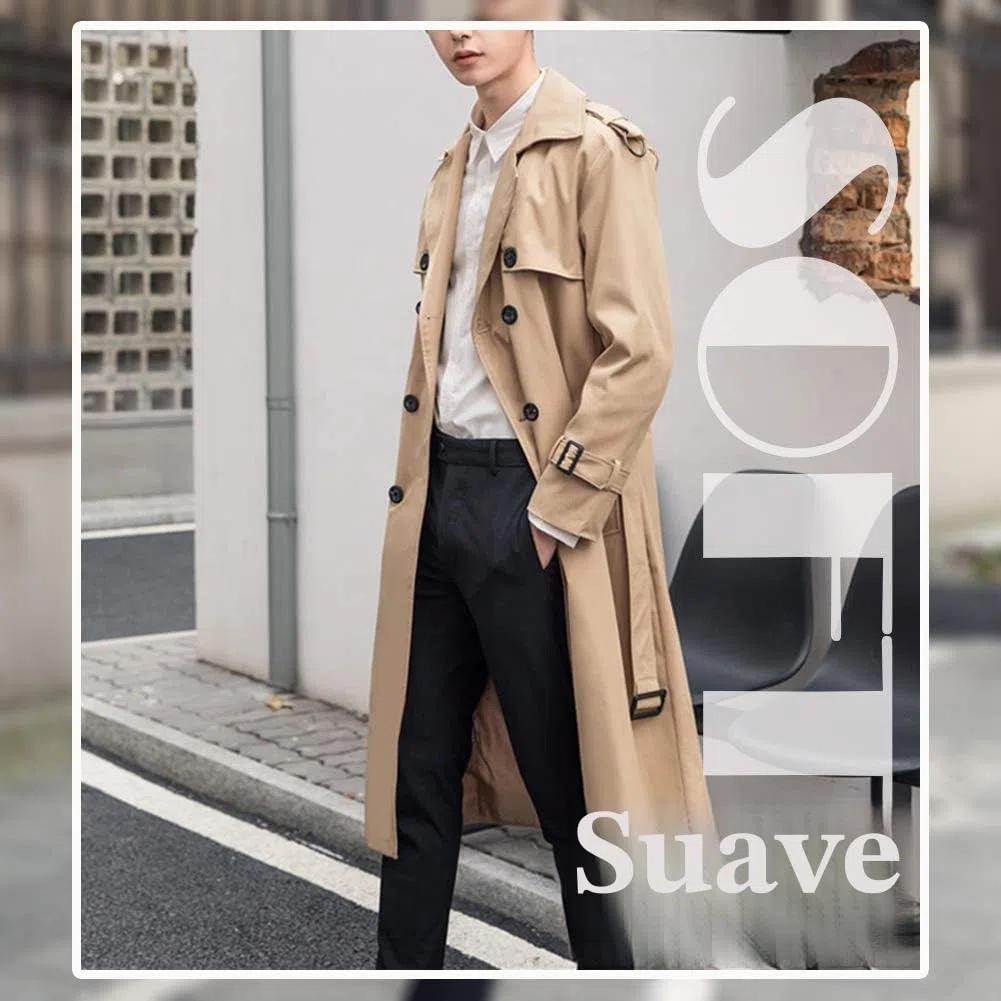 Pantete Gabardina de doble botonadura para hombre, de gran tamaño, casual, cortavientos, con solapa, abrigo largo