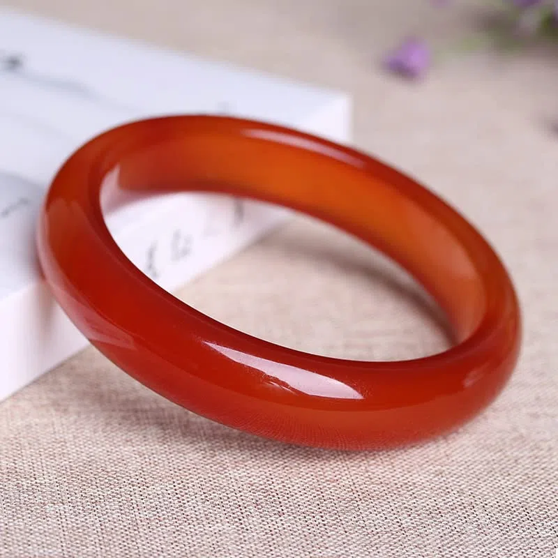 Brazaletes para Mujer, Pulsera de Mujer de calcedonia roja Natural, Pulsera de niña Ping'an, Pulsera de Jade de ágata Ancha, Amuleto Infantil, Pulsera de Jade, Regalo de Actividad (Rojo 58 mm)