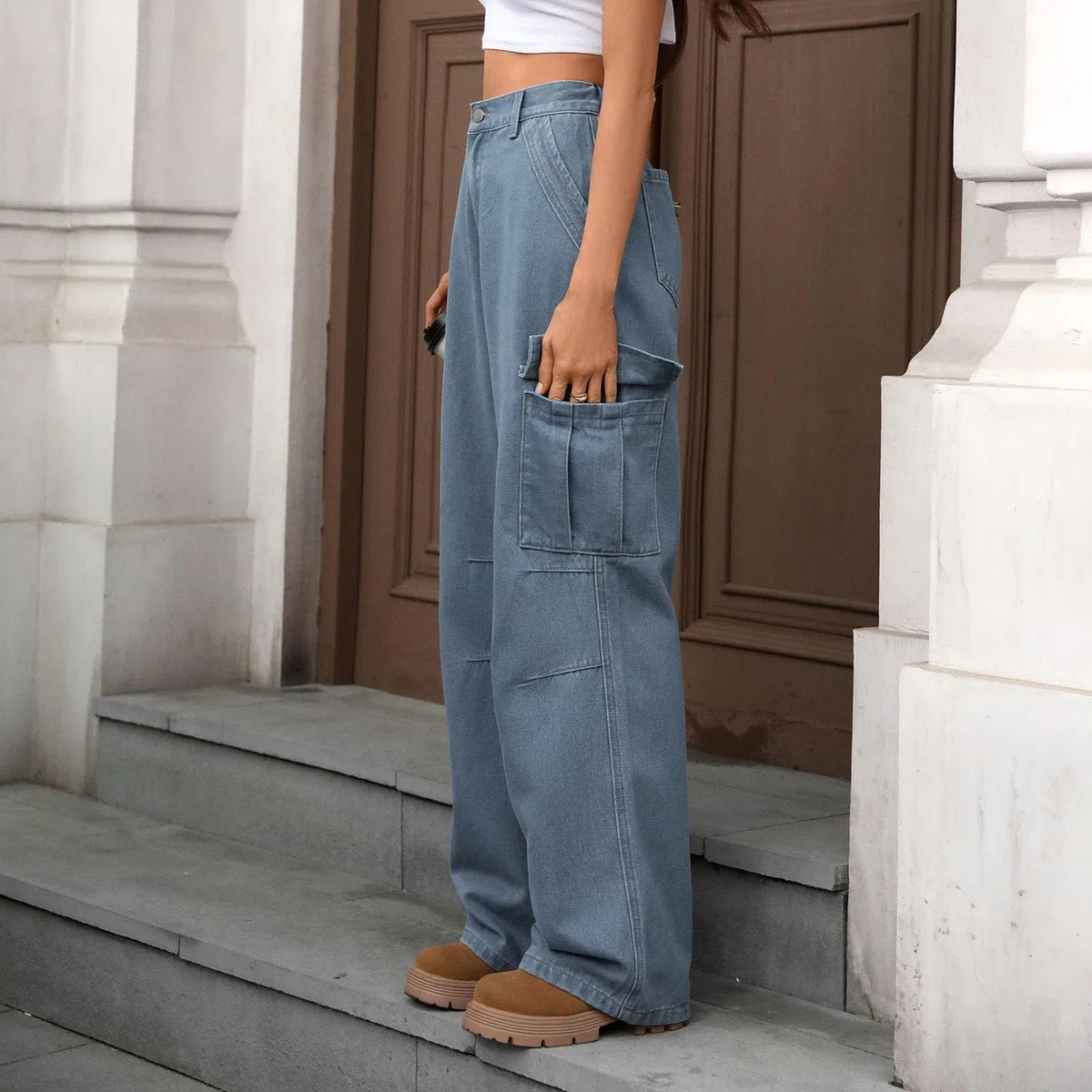 Jeans Mujer Vaqueros Pantalones Elasticos Wide Leg Cargo Ropa Casual Push Up Y2K De Tallas Grandes Baile Urbano Rectos Talla Grande