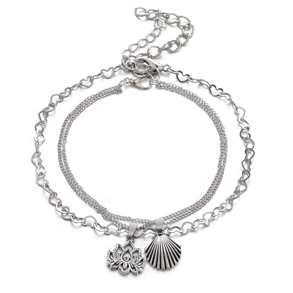 para Ella, Tobillera para Mujer, Tobilleras De Varias Capas, Tobilleras Vintage con Conchas De Loto para Mujer, Tobilleras En Capas, Pulsera para El Pie, Joyerí,