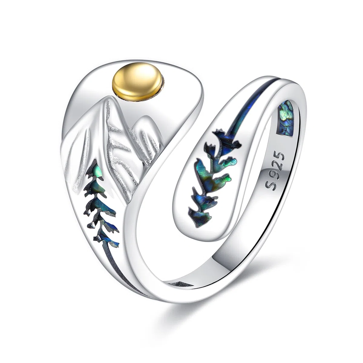 VONALA Anillo de cuchara de plata de ley 925 con concha de abulón vintage, anillo abierto ajustable, regalo para la familia