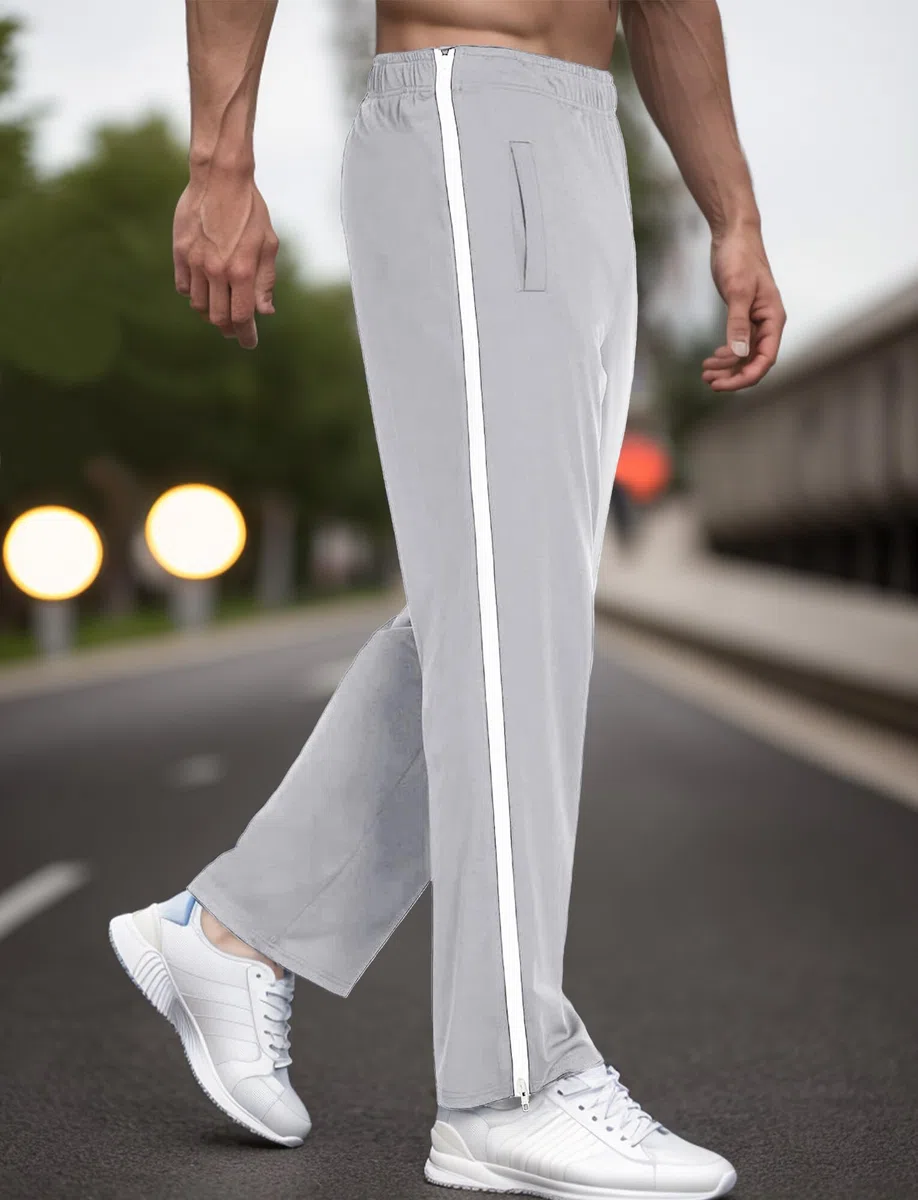 FEOYA Pantalones de chándal para hombre, con cremallera lateral, apertura completa, para gimnasio, deportes, postoperatoria, pantalones de descanso con bolsillos, gris claro, XL