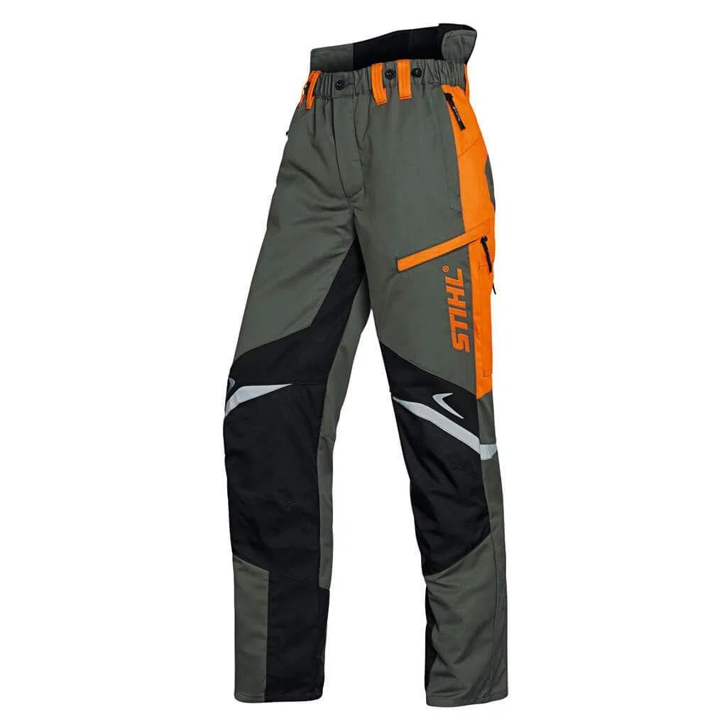 Stihl - Pantalón Profesional con protección contra Cortes (función Ergo), Color Verde Oliva/Naranja y Negro
