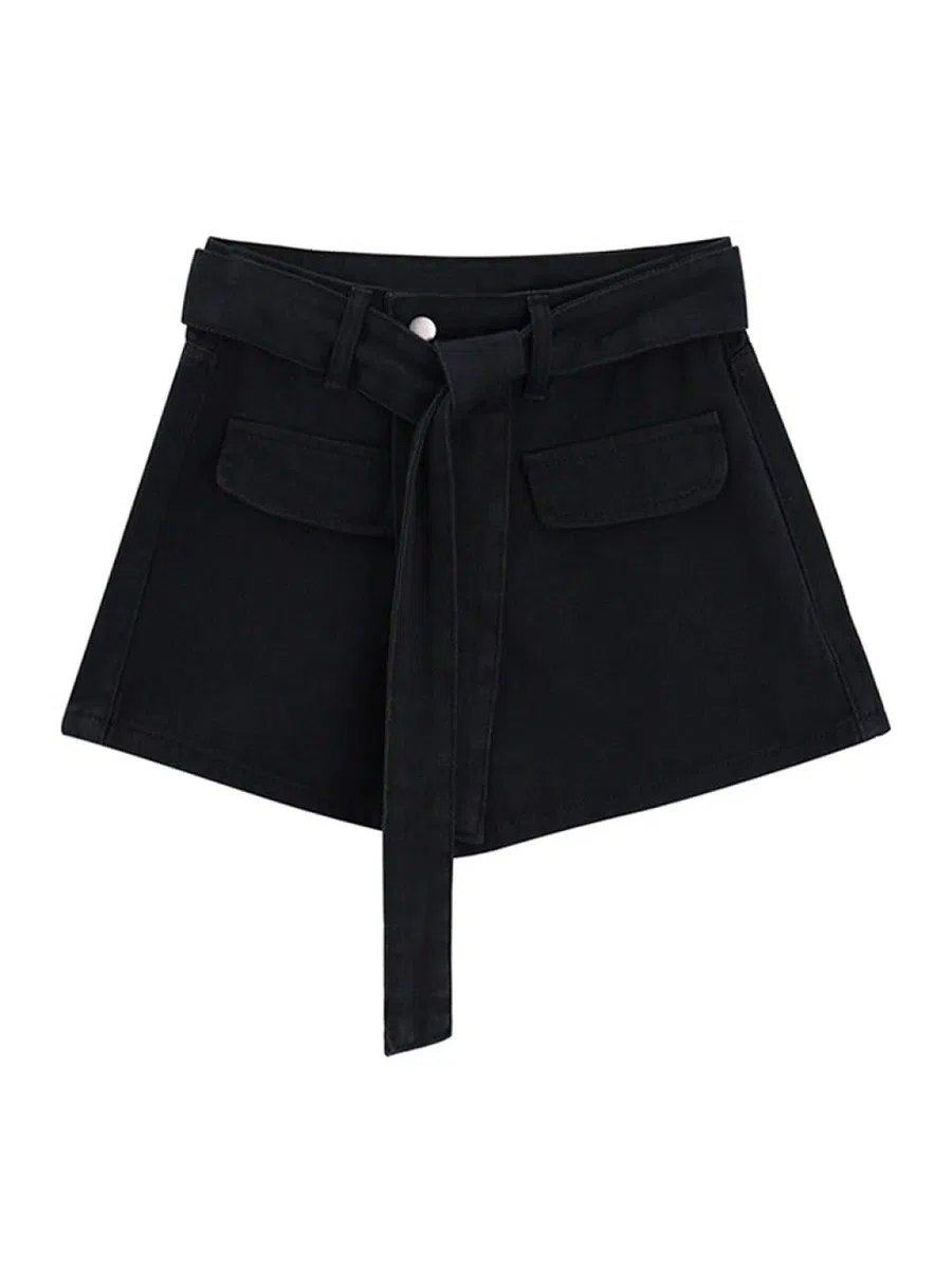 Falda Corta De Mujer - Jeans Falda Pantalones para Mujer Estilo Verano con Cinturón Falda Pantalones Talle Alto Chic Slim Mini Faldas Pantalones