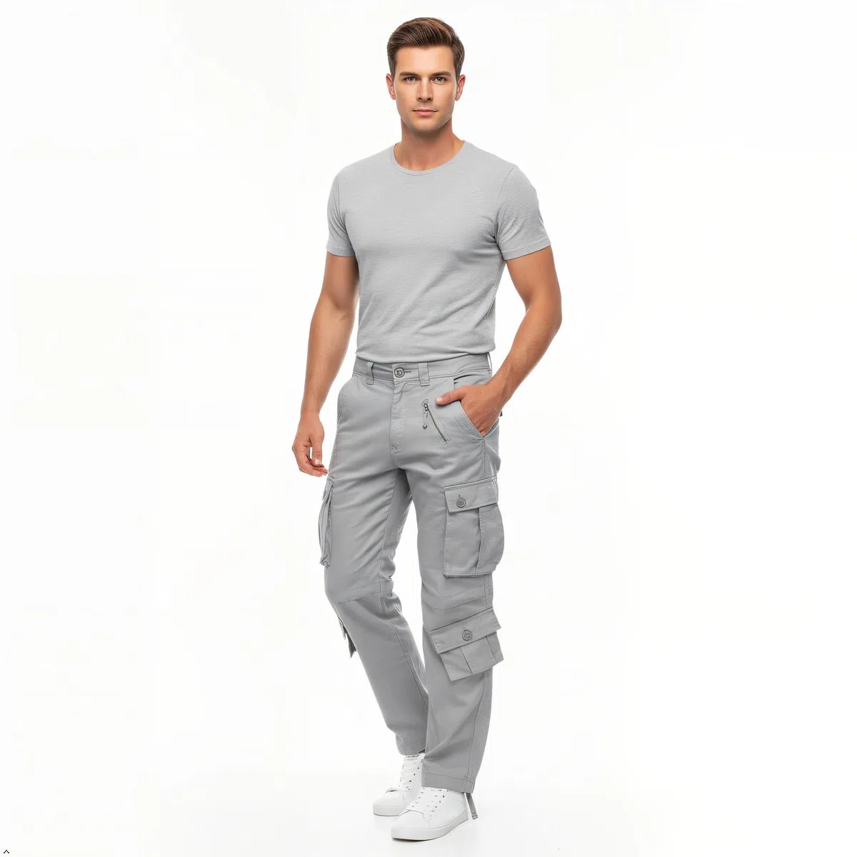Aeslech Pantalones de combate de trabajo para hombre, 8 bolsillos, pantalones militares casuales al aire libre, Camuflaje Blanco
