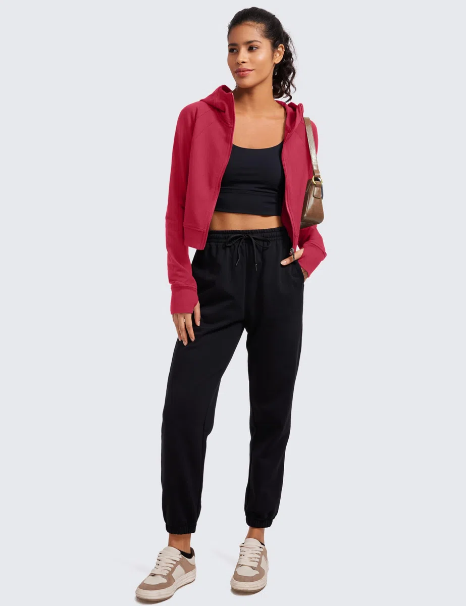 CRZ YOGA Womens Cropped Hoodie Full Zip Jacket Athletic Casual Sudaderas de Manga Larga con Agujeros para los Pulgares