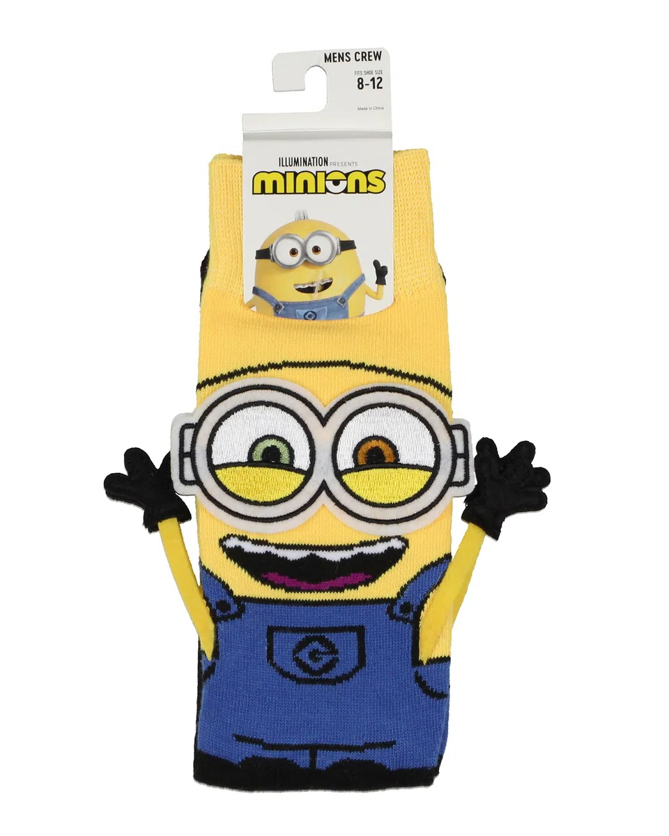 Bioworld Despicable Me Minions Socks 3D Bob The Minion Character - Calcetines suaves y elásticos para hombre, Amarillo, 8