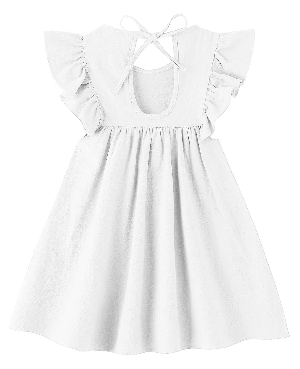 Vestido de verano para niñas, vestidos de manga con volantes, Blanco, 24 meses