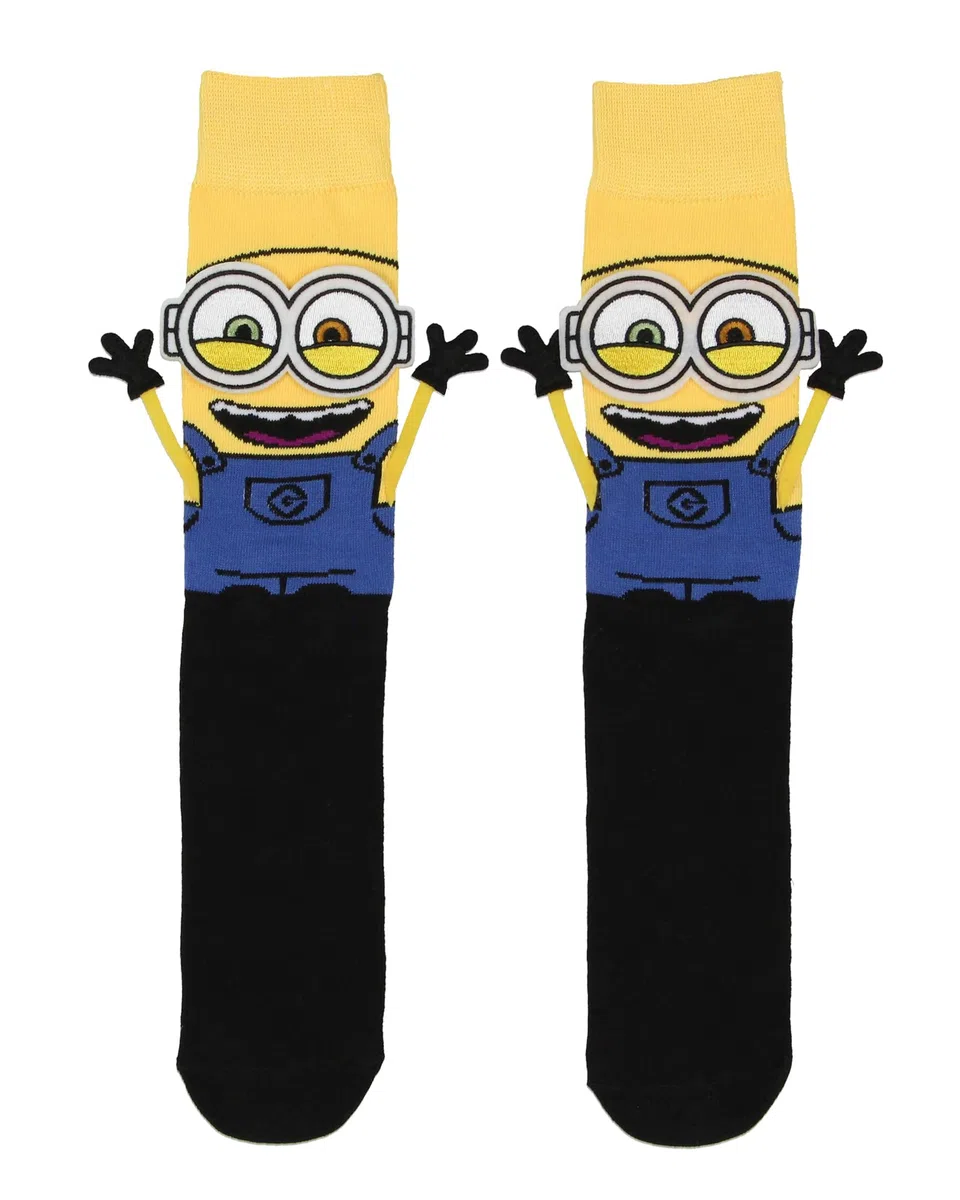 Bioworld Despicable Me Minions Socks 3D Bob The Minion Character - Calcetines suaves y elásticos para hombre, Amarillo, 8