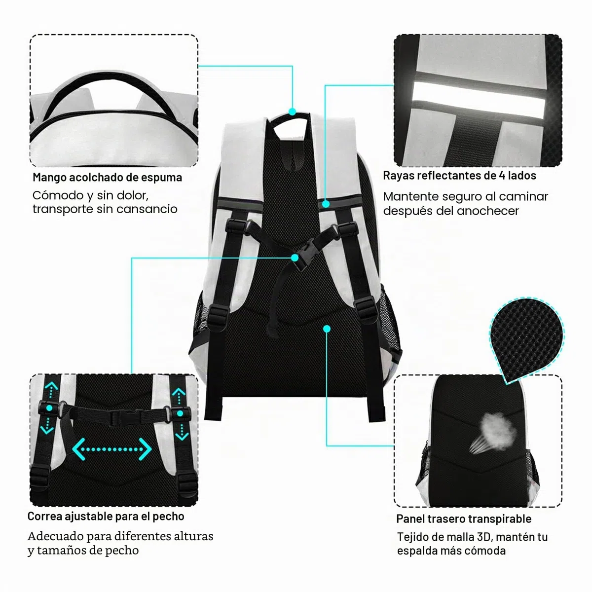 Mochila de caballo blanco para estudiantes, niños y niñas, mochila escolar de viaje, estampado 1, Taille unique