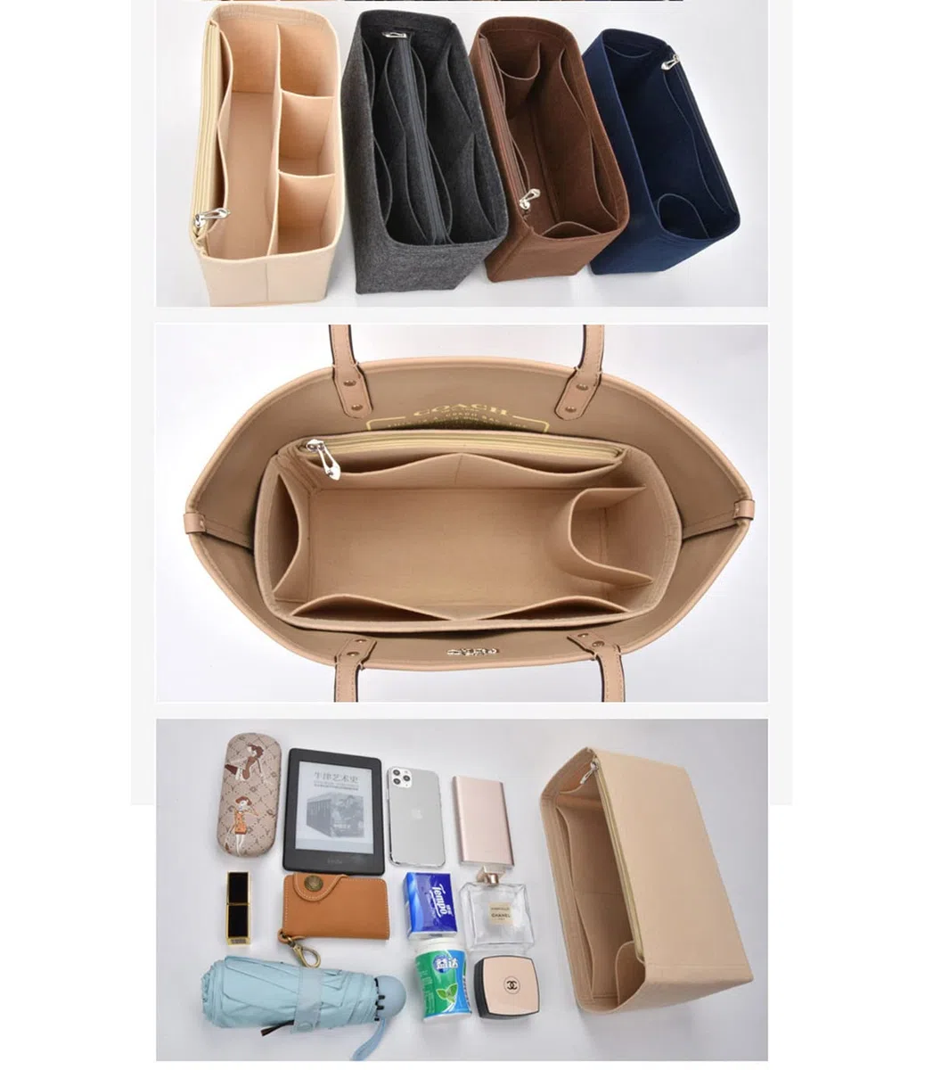 Lckaey Organizador de bolso para bolsa de entrenador, organizador de mano pequeña, grande, 1082 gris, tirador lateral L