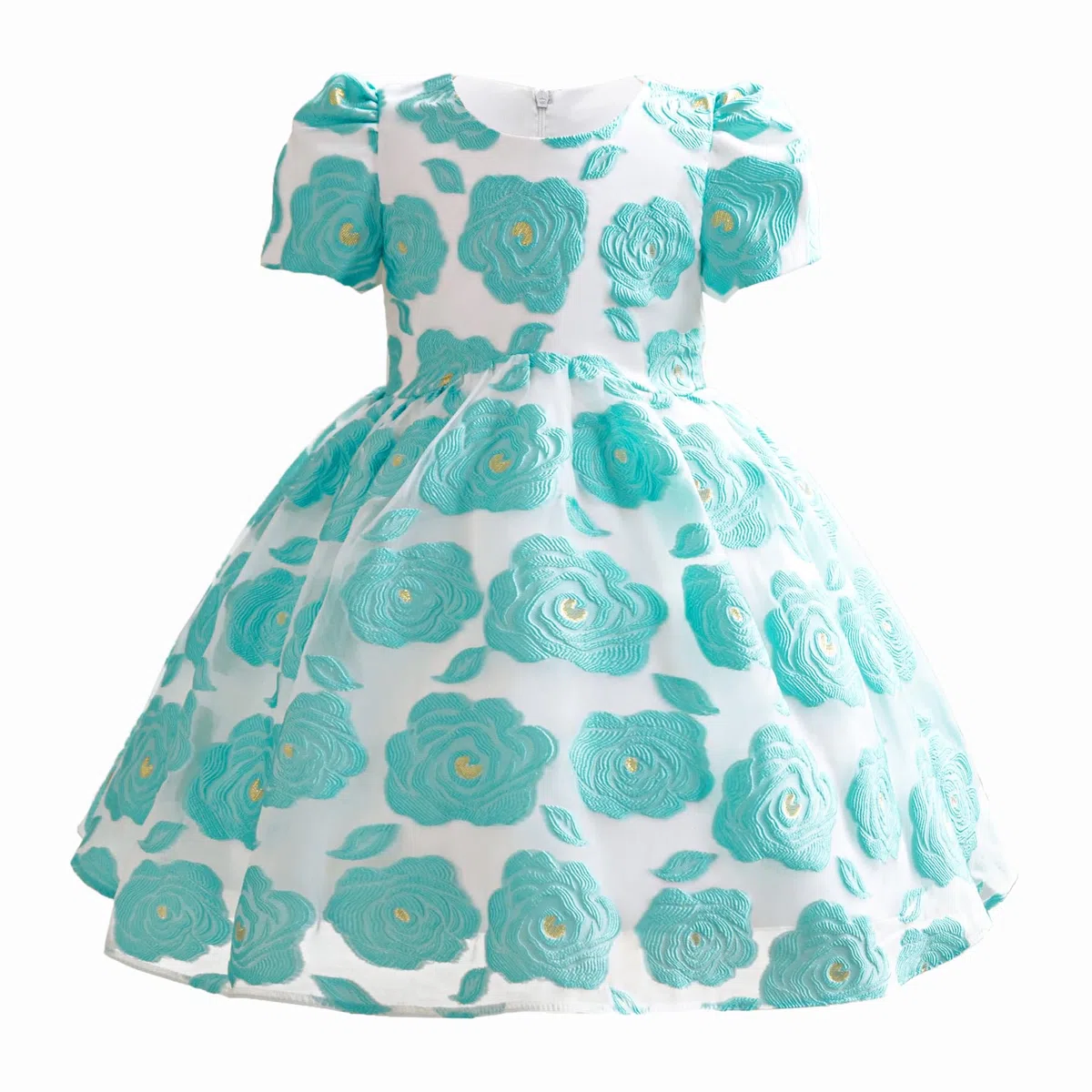 Vestidos de princesa de manga corta para niñas, vestidos de tela jacquard con flores, vestido elegante
