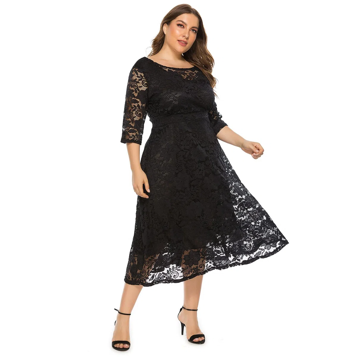 Odizli Vestido elegante de encaje para mujer, manga 3/4, vestido de noche, tallas grandes
