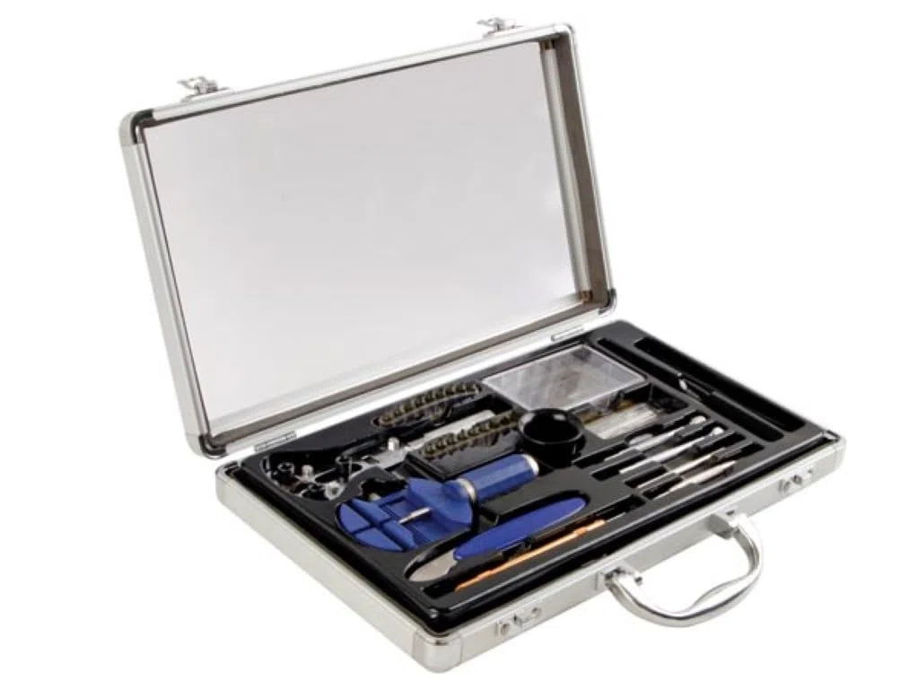 Velleman Herramienta Herramienta para relojeros, 13 piezas, en una caja de aluminio con cubierta transparente, color metálico