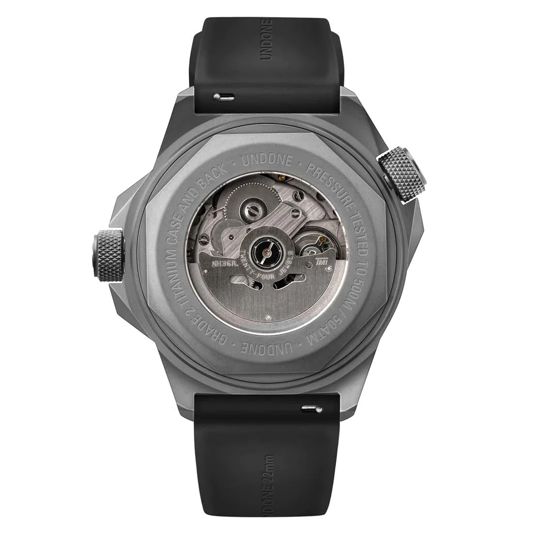 Reloj Undone AQUADEEP SIGNAL automático de titanio con correa de silicona, gris y negro, con cristal de zafiro para hombre, deportivo
