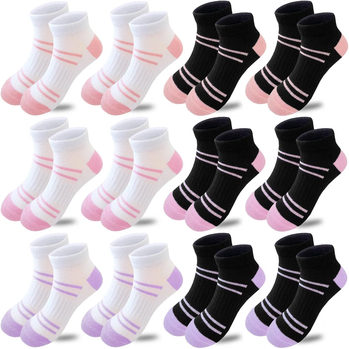 Bemeol Calcetines de tobillo para niñas, 12 pares de calcetines deportivos de algodón de corte bajo