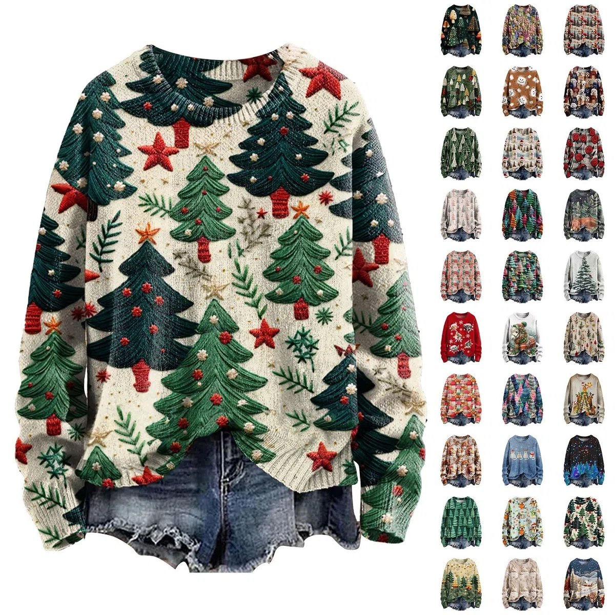Sudadera navideña para mujer, sudadera con capucha con capucha con estampado 3D, camiseta de manga larga, cuello redondo, manga larga, sudaderas de Navidad, suéter de Navidad, sin capucha, tops