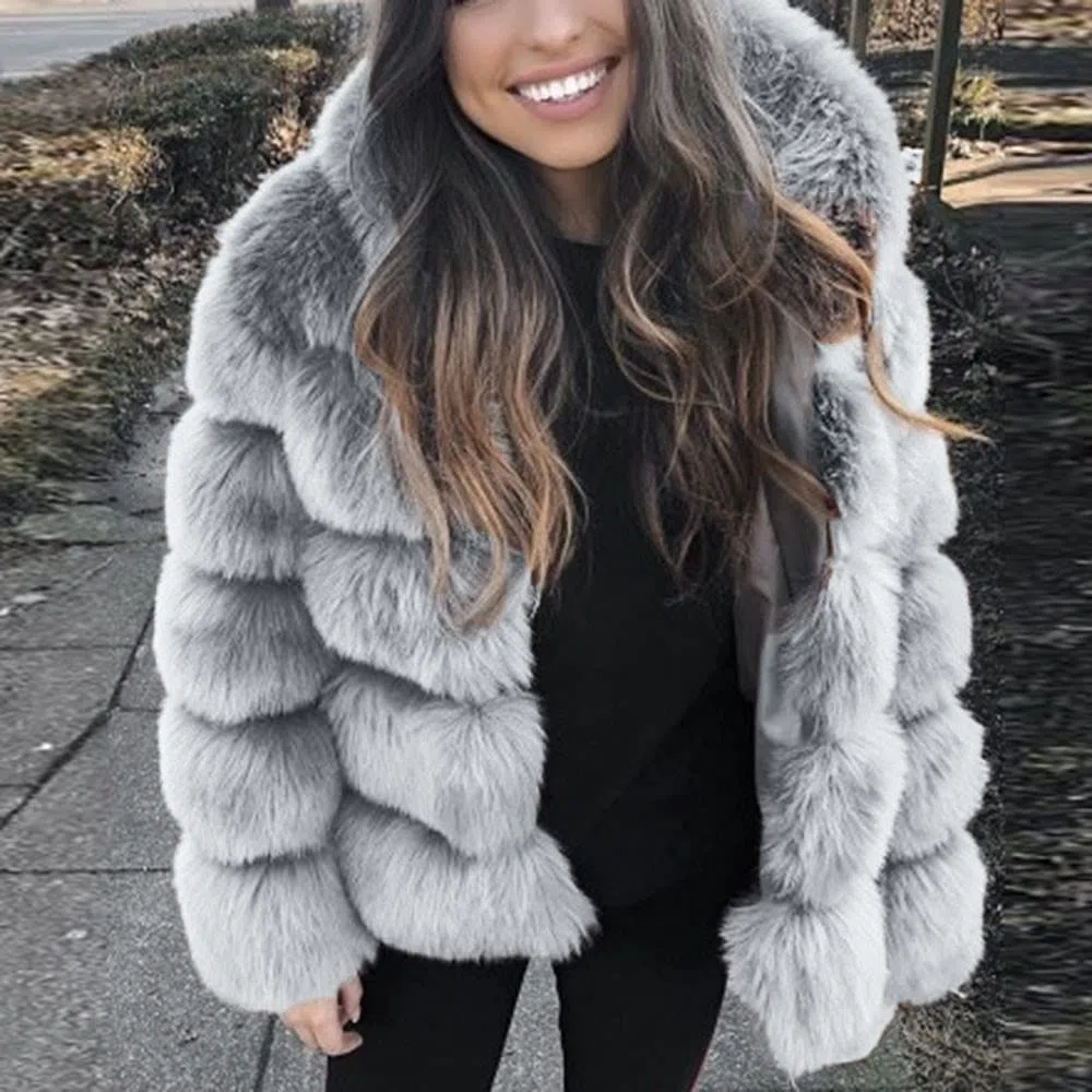 Chaqueta de piel para mujer, chaqueta corta con capucha, abrigo corto suave para mujer, chaquetas de felpa de invierno con pelo, abrigo funky esponjoso con capucha, chaquetas elegantes para