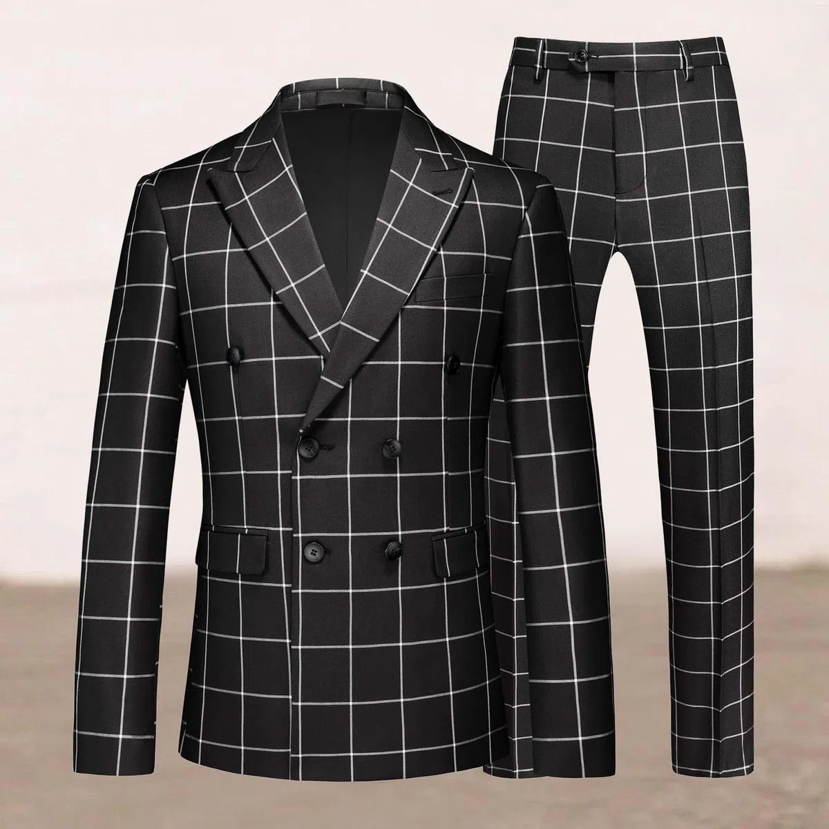 Generico Conjunto elegante para hombre completo, chándal de trabajo, chaqueta y pantalón de hombre, para Festival Blazer a cuadros para evento especial, chaqueta elegante, clásica, deportiva, camping