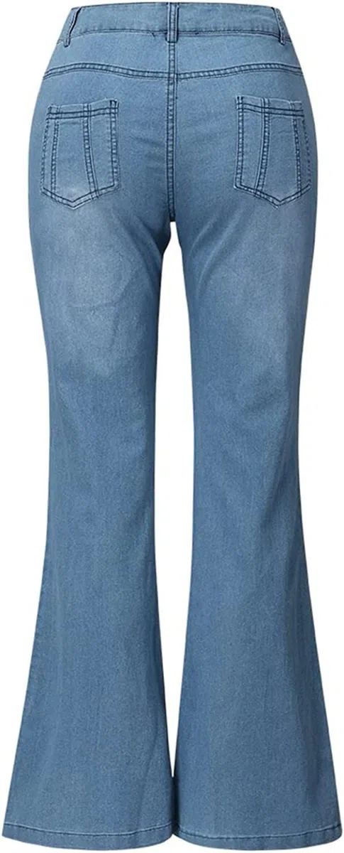 XKBHYD Ladies Embroidered Jeans Womens Wide Leg Bell Bottom Denim Pants Vintage Stretch Butt Lifting Washed Jeans