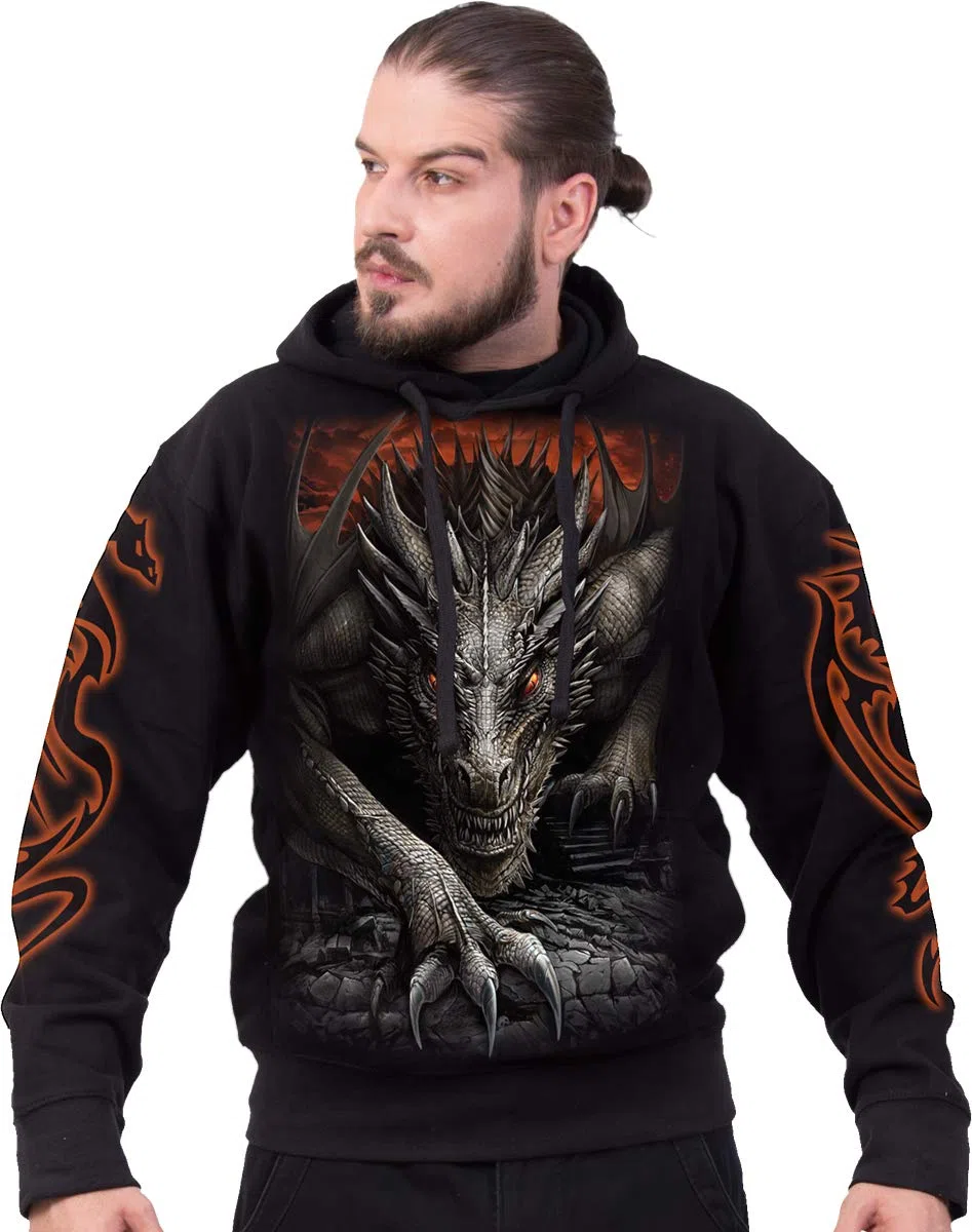 Spiral Majestic Draco Hombre Sudadera con Capucha Negro 100% algodón Regular