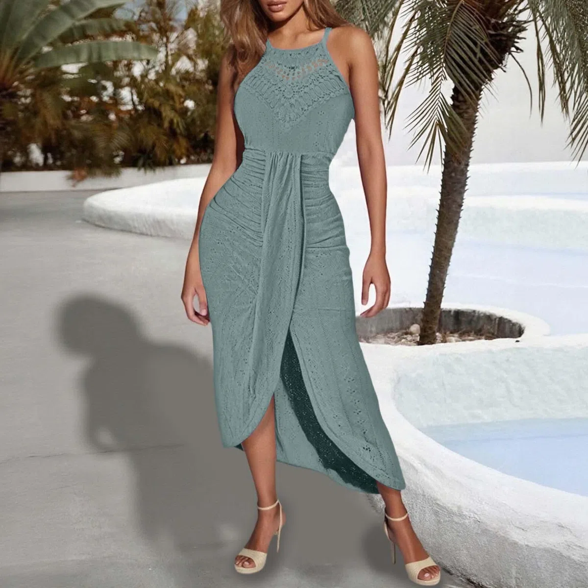 Vestido casual de verano para mujer, sin mangas, con espalda descubierta, tirantes en el cuello, lazo lateral, cómodo, transpirable, para fiestas, uso diario